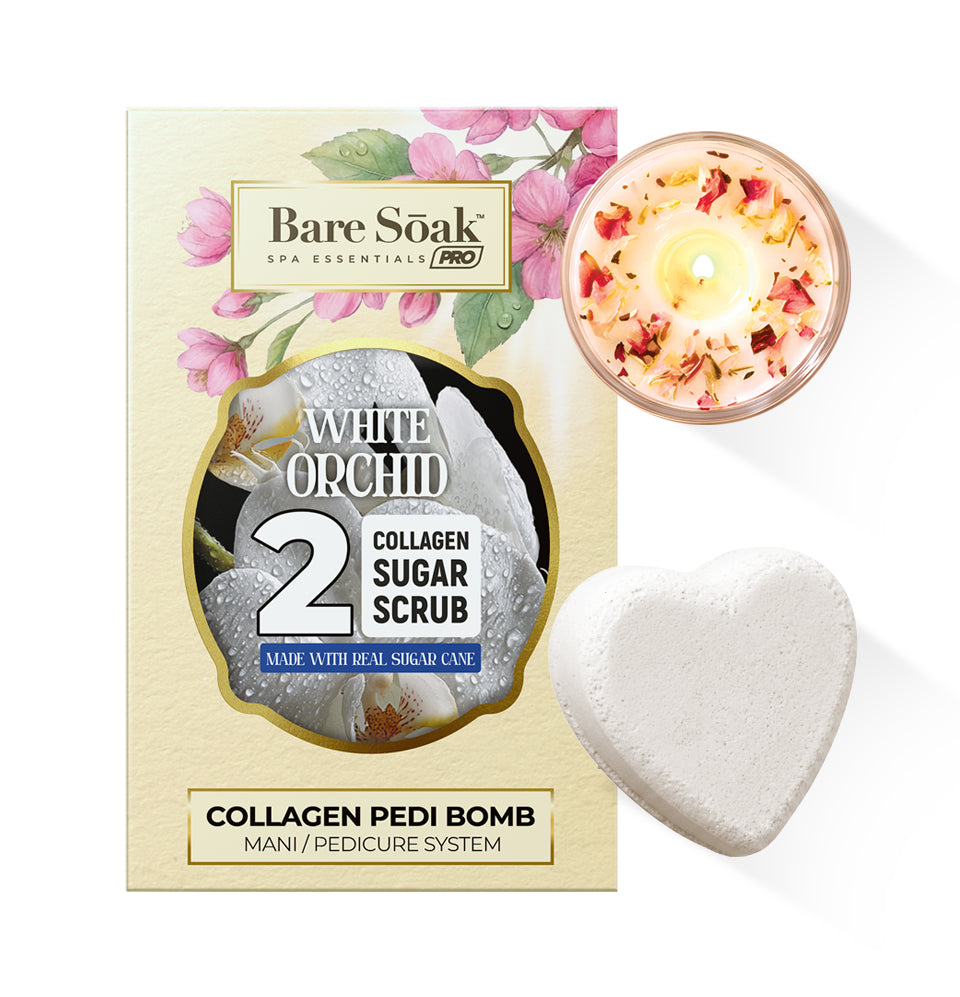 Collagen Foaming/Bubble Pedi Bomb and Massage Candle • 5 Steps Kit - White Orchid