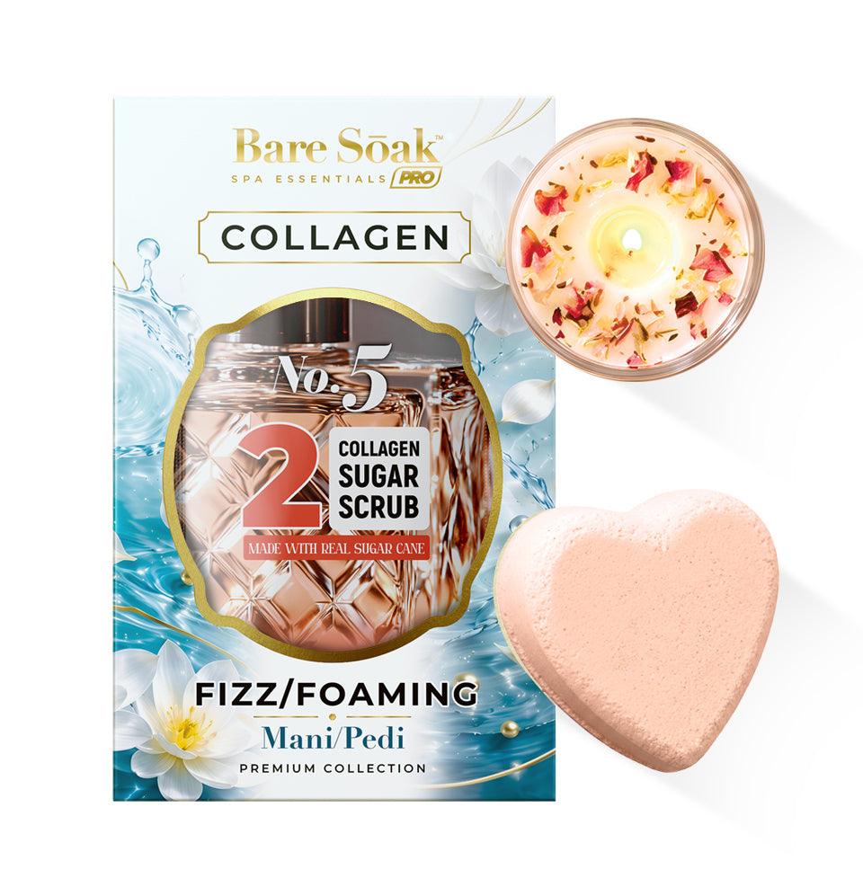 No.5 - Collagen Foaming/Bubble Pedi Bomb and Massage Candle • 5 Steps Kit
