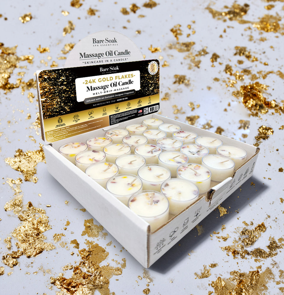 Tea Light Massage Candle – 24K Gold (50-Pack) | Nourishing Soy Wax for Body & Feet