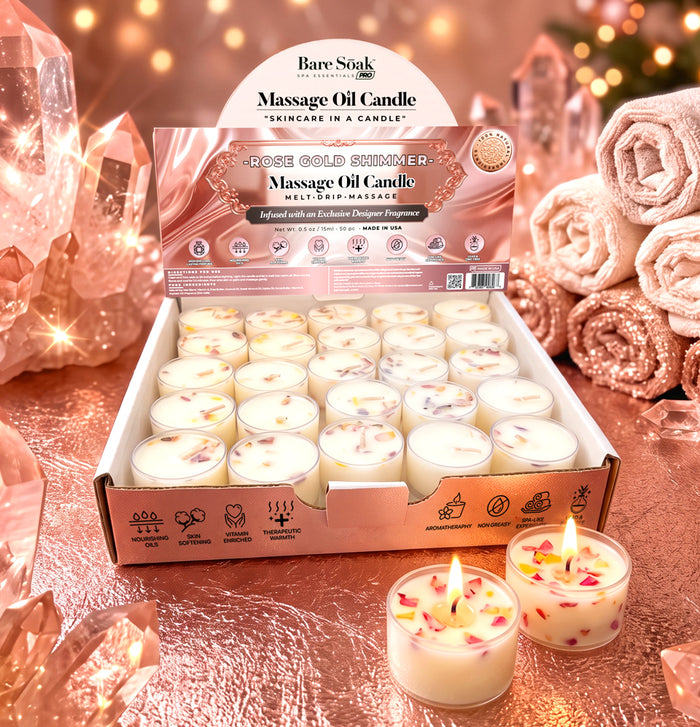Floral Tea Light Massage Candle – Rose Gold Shimmer (50pc)